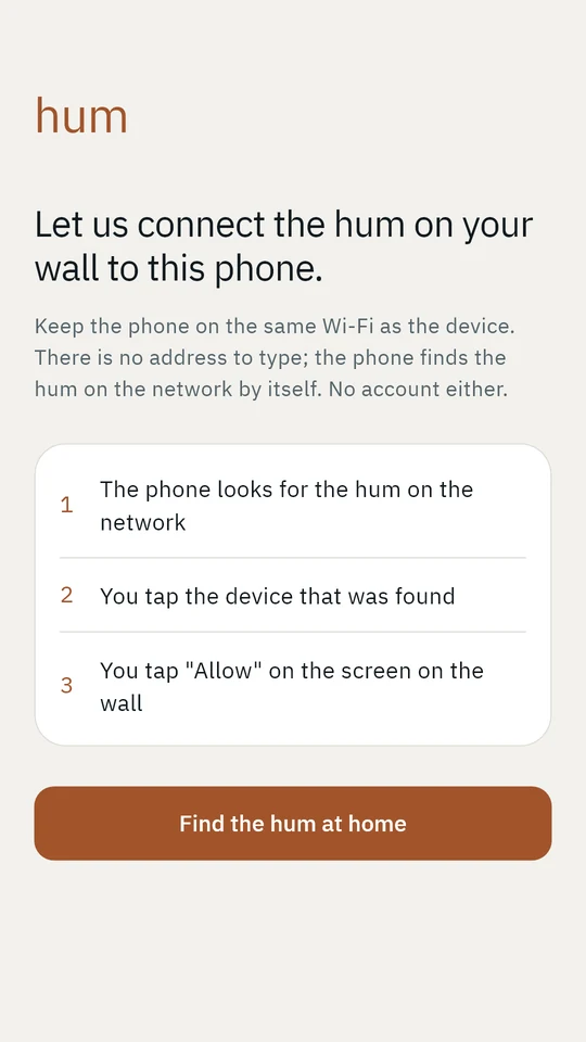 App welcome screen explaining the three steps.